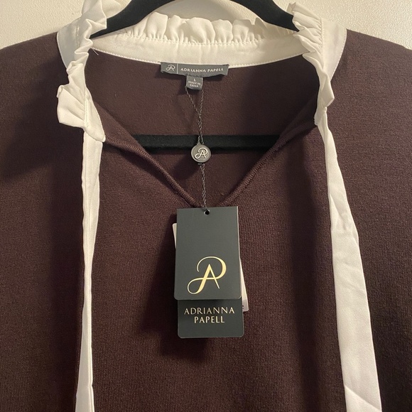 Adrianna Papell Brown Knit top with Tie Collar Size L NWT - Picture 2 of 4